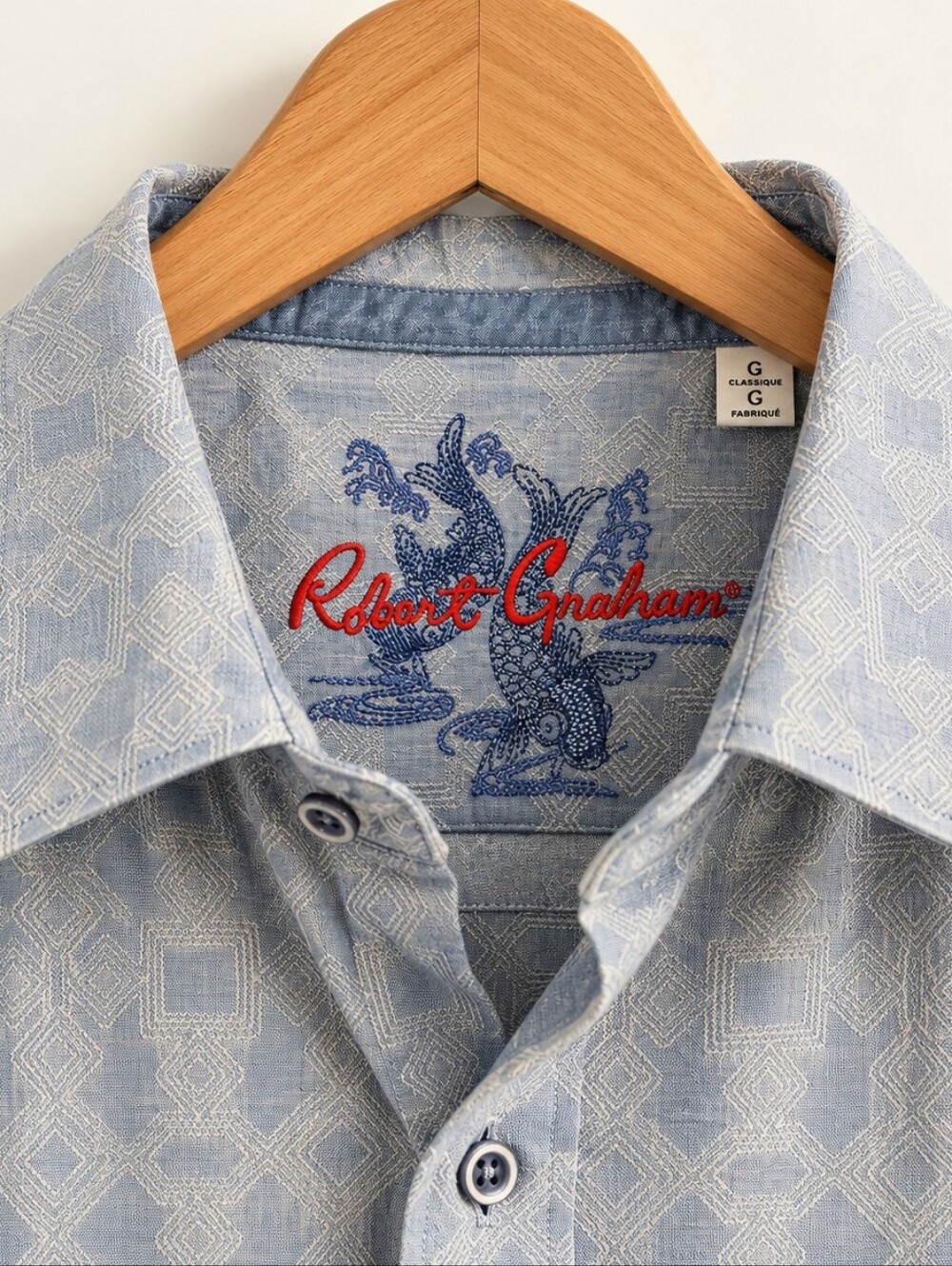 Robert Graham Light Blue Geometric Short Sleeve Button Down Shirt - Size Large